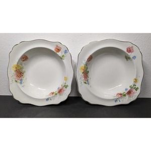 2 Vintage Floral Bone China Fruit/Trinket Dish/Bowl Made in England Scalloped